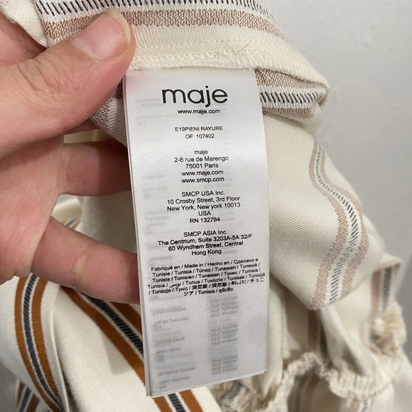 Maje Pieni Rayure Stripe Jumpsuit Surplice V-Neck Straight Leg Womens 34 / XS - Picture 13 of 15